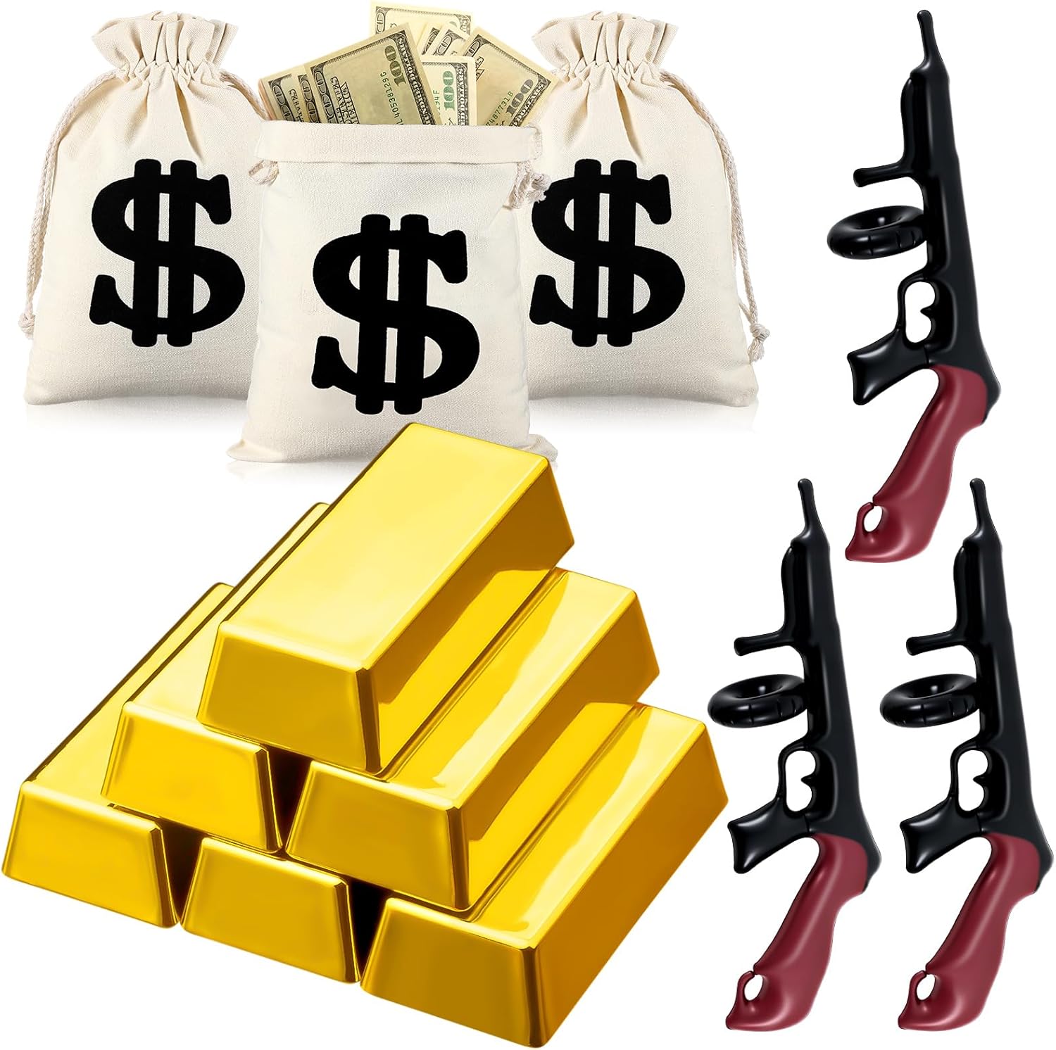 MiniInflat 12 piece gangster party prop set front view