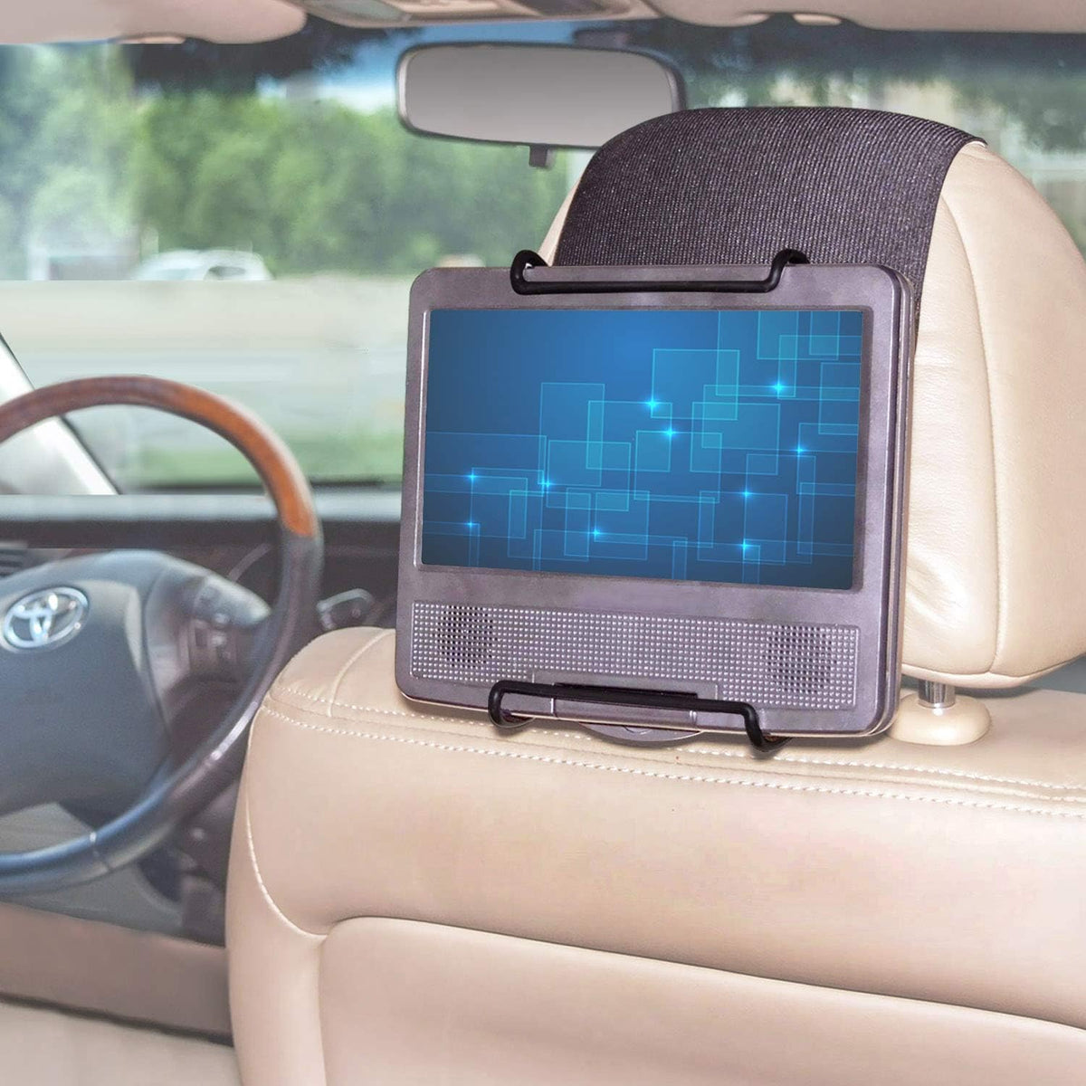 TFY car headrest mount for portable DVD player front view