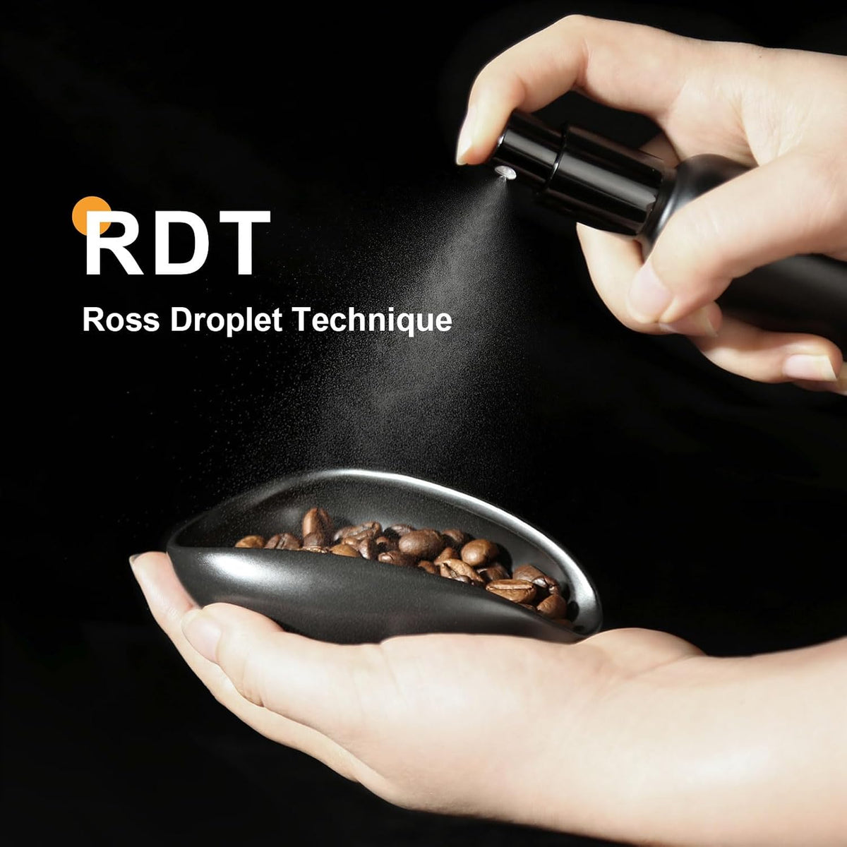 Matte black ceramic coffee bean dosing tray with sloped spout