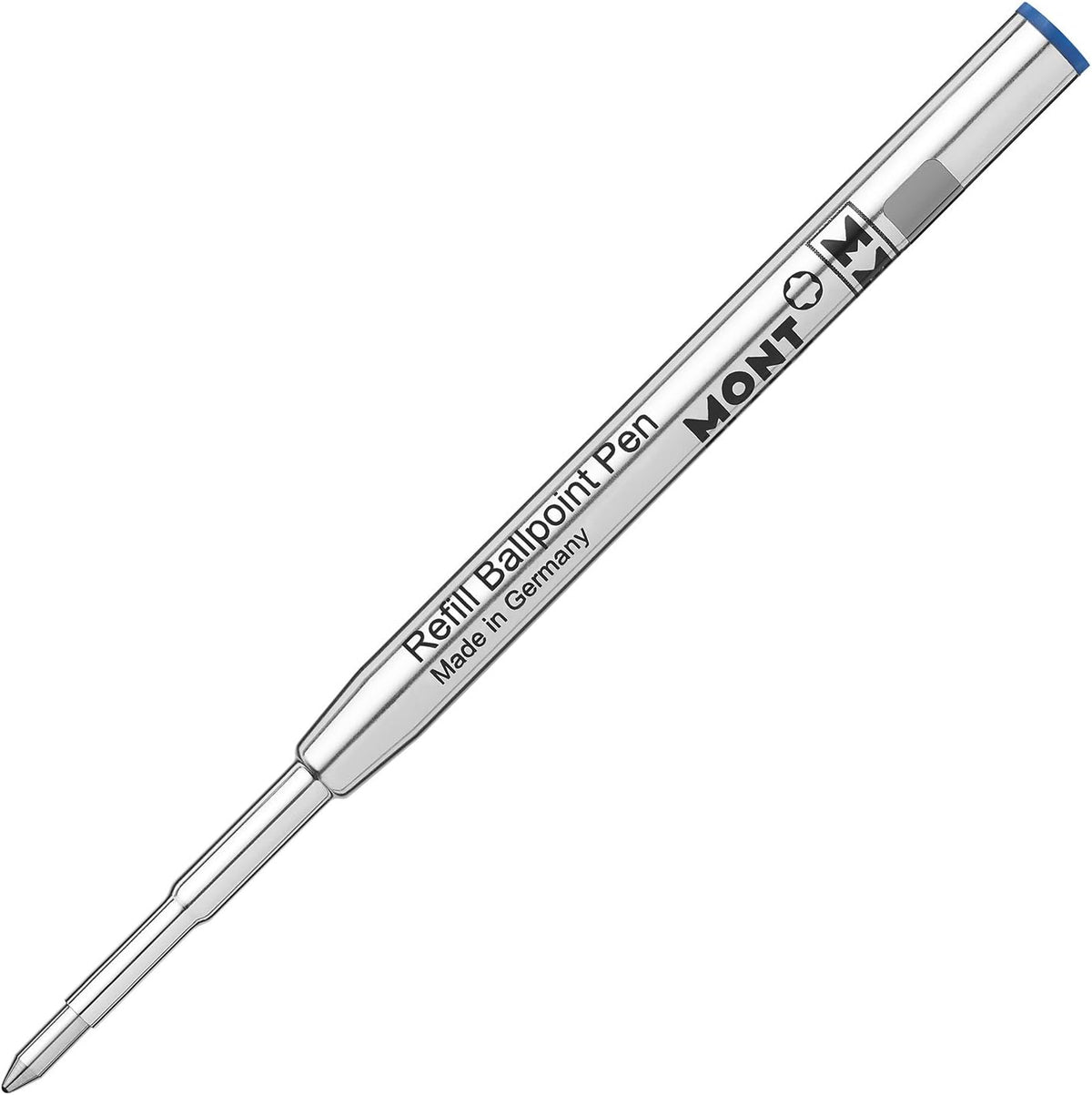 Montblanc blue ink refill metal tip close up view