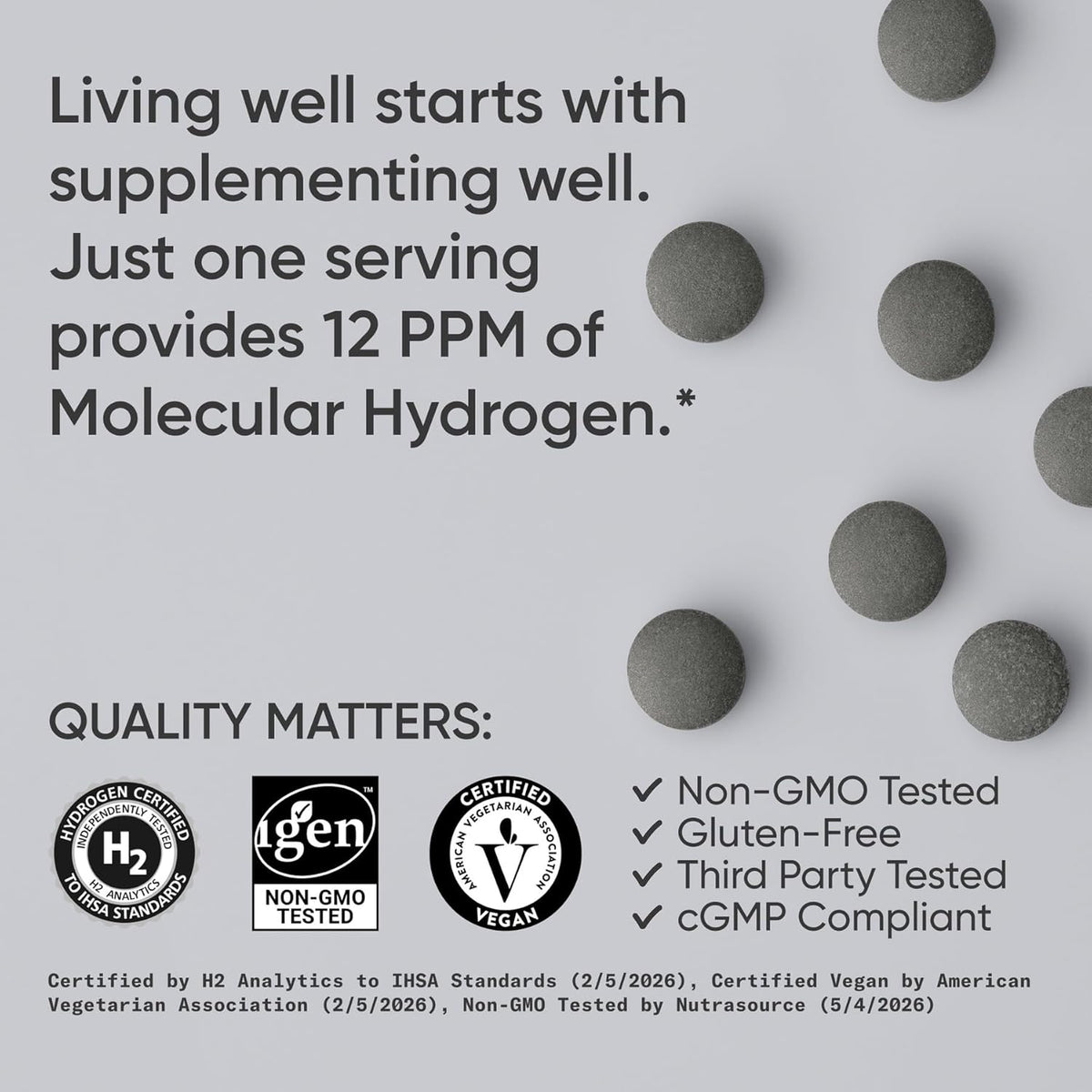 Sports Research hydrogen water tablets back label showing magnesium ingredient facts.