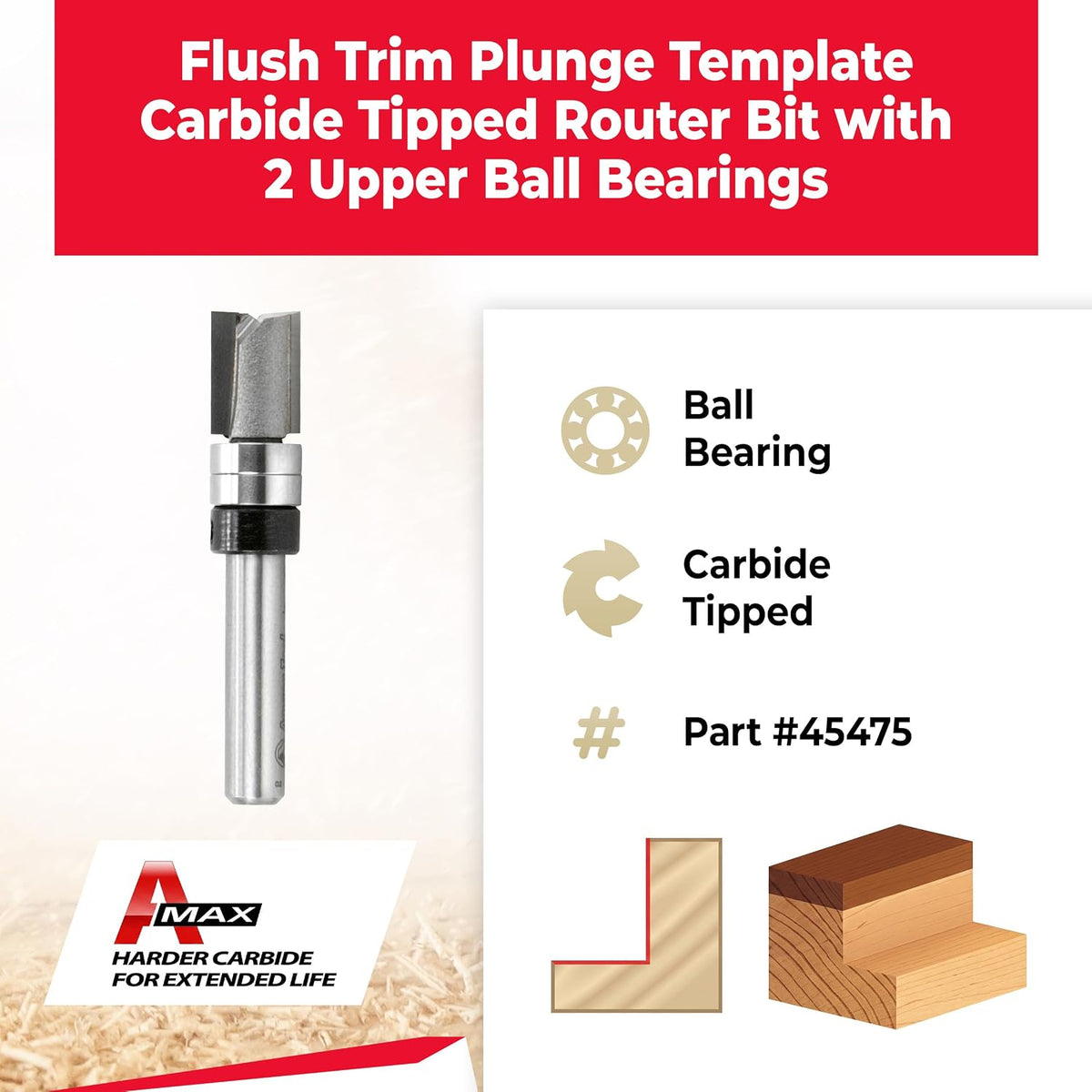 Amana Tool 45475 router bit side profile showing shank