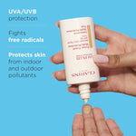 Clarins UV Plus sunscreen packaging showing SPF 50 details