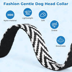 Barkless padded dog head collar black and white chevron pattern stripes