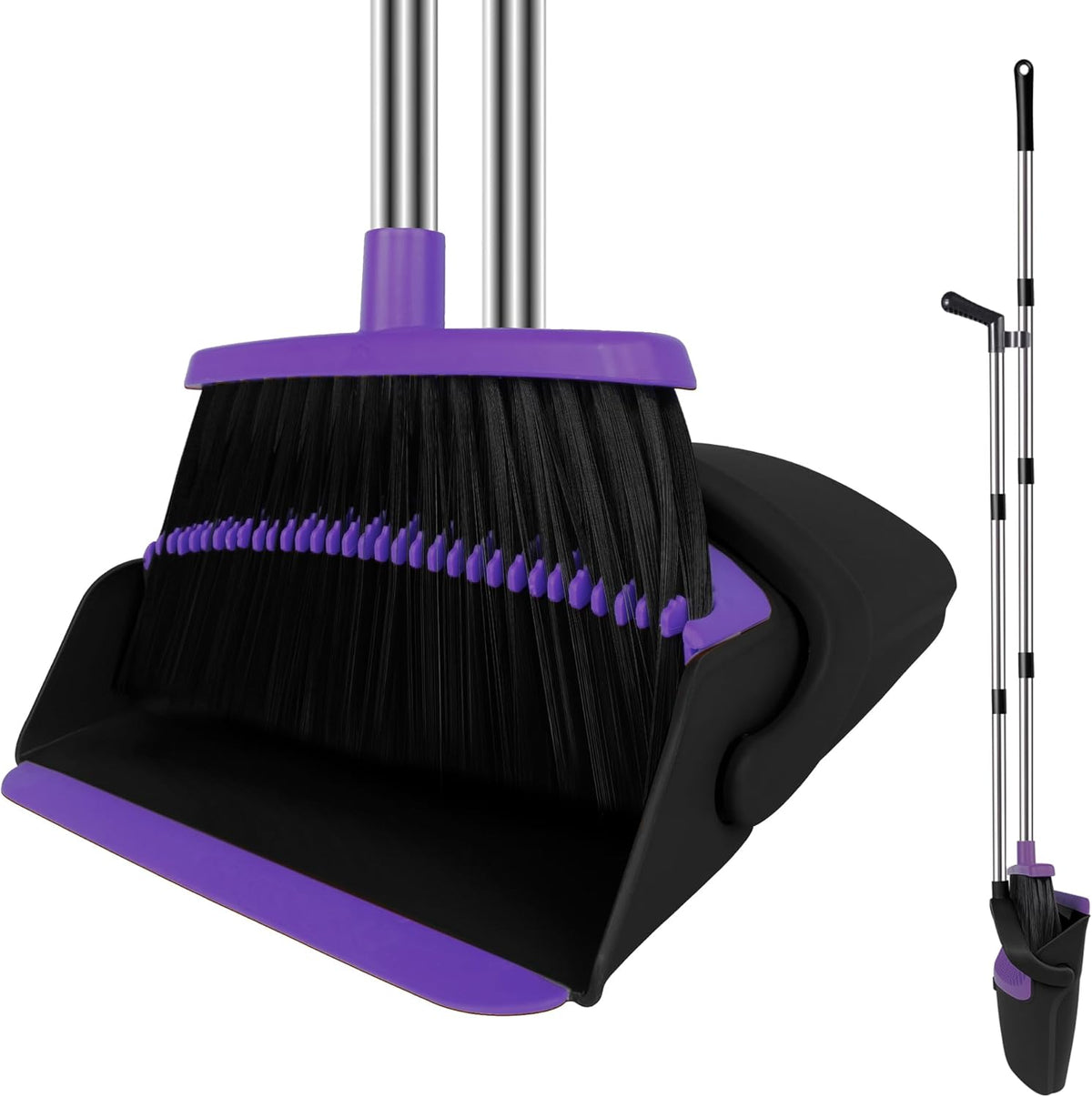 TNELTUEB self-cleaning broom and dustpan set front view for home cleaning.