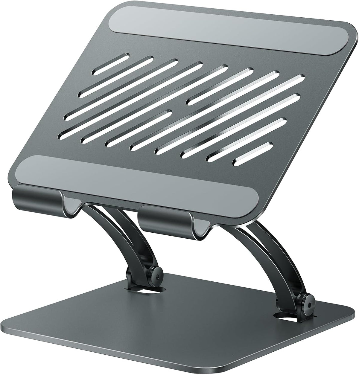 Tounee dual rod adjustable aluminum tablet holder stand front view in gray.