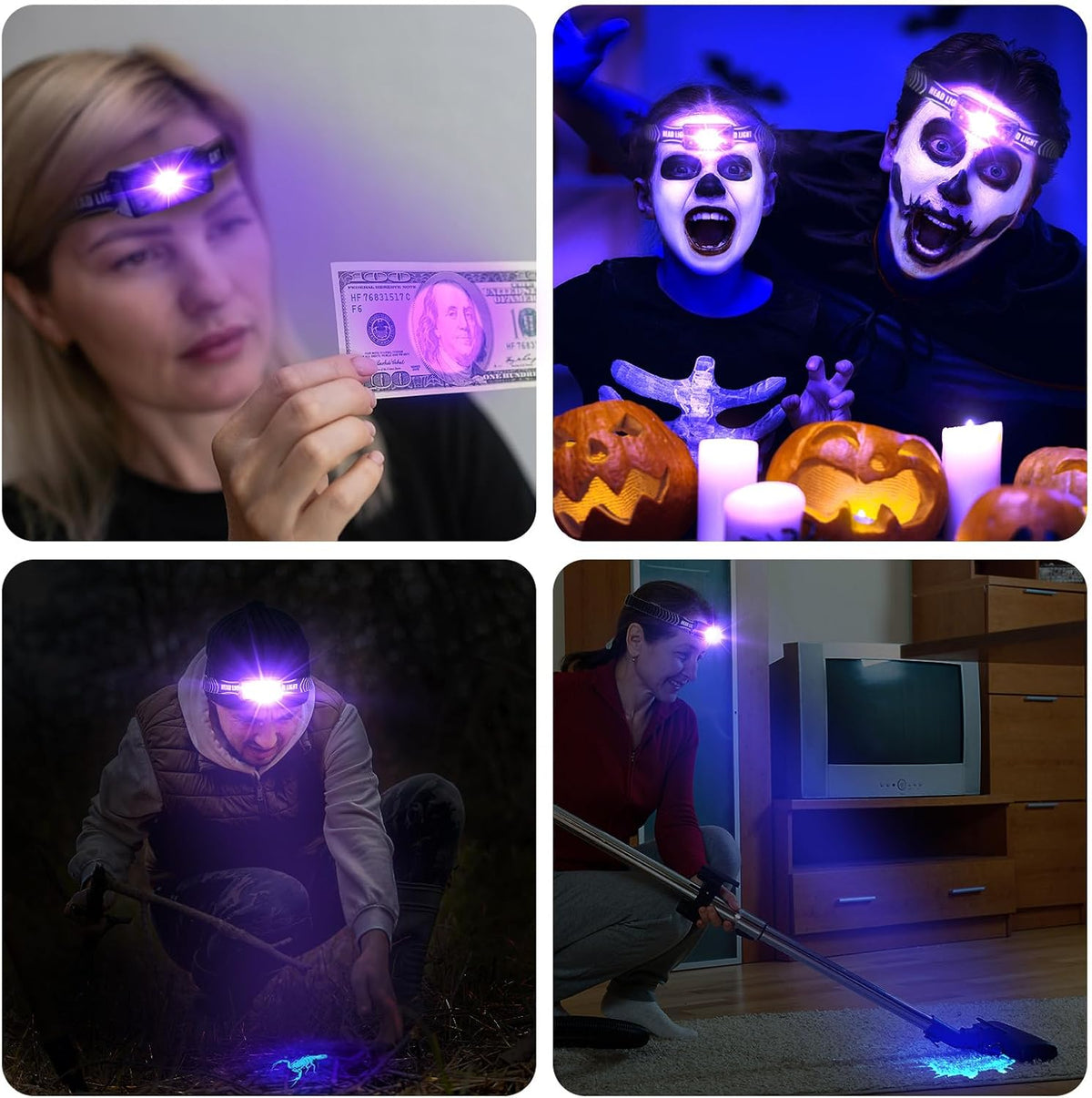 SEVENKA 2 UV Headlamp Flashlight Black Lights, Rechargeable LED Hand Free Mini UV Blacklight 395nm Head Light with White & Ultraviolet Light, Detector for Pet Dog/Cat Urine Stains,Bed Bug,Scorpions - Image 9