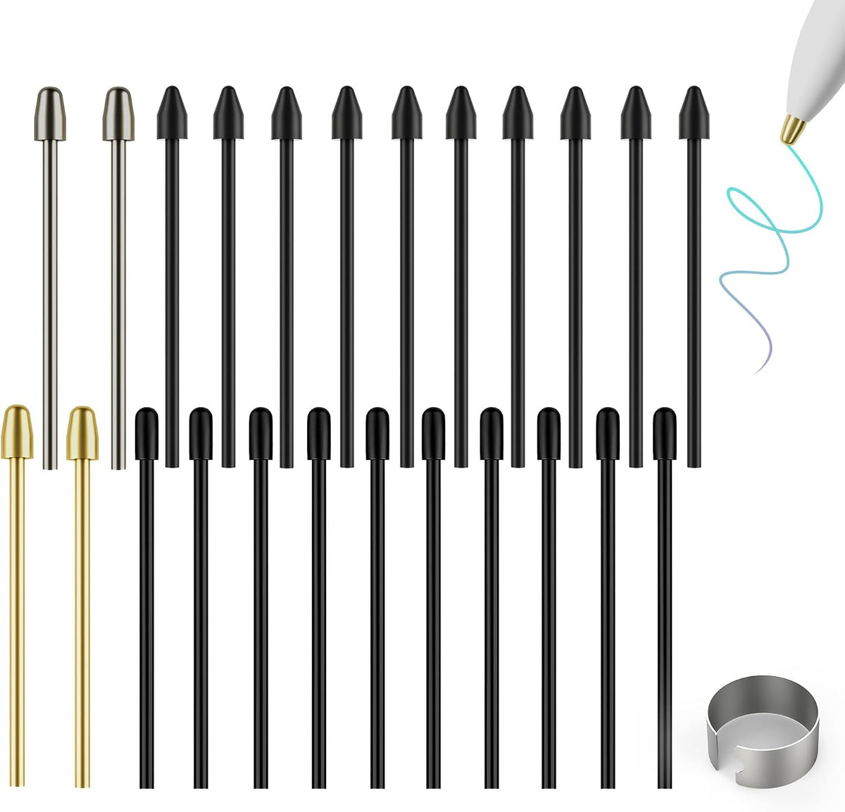 12Pcs Metal Pen Tips for Remarkable 2 Pen, Gold/Silver/Black | Durable Metal,Rounded Plastic Tip, Replacement Nibs Refill Accessories for Remarkable 1/2 Stylus /Marker Plus/Scribe Pen - Image 9