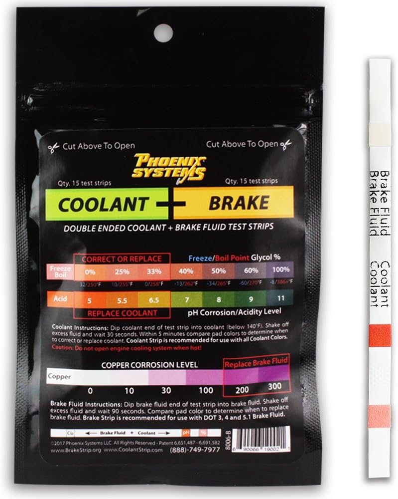 Phoenix Systems 8006-B double ended brake fluid and coolant test strips front view package