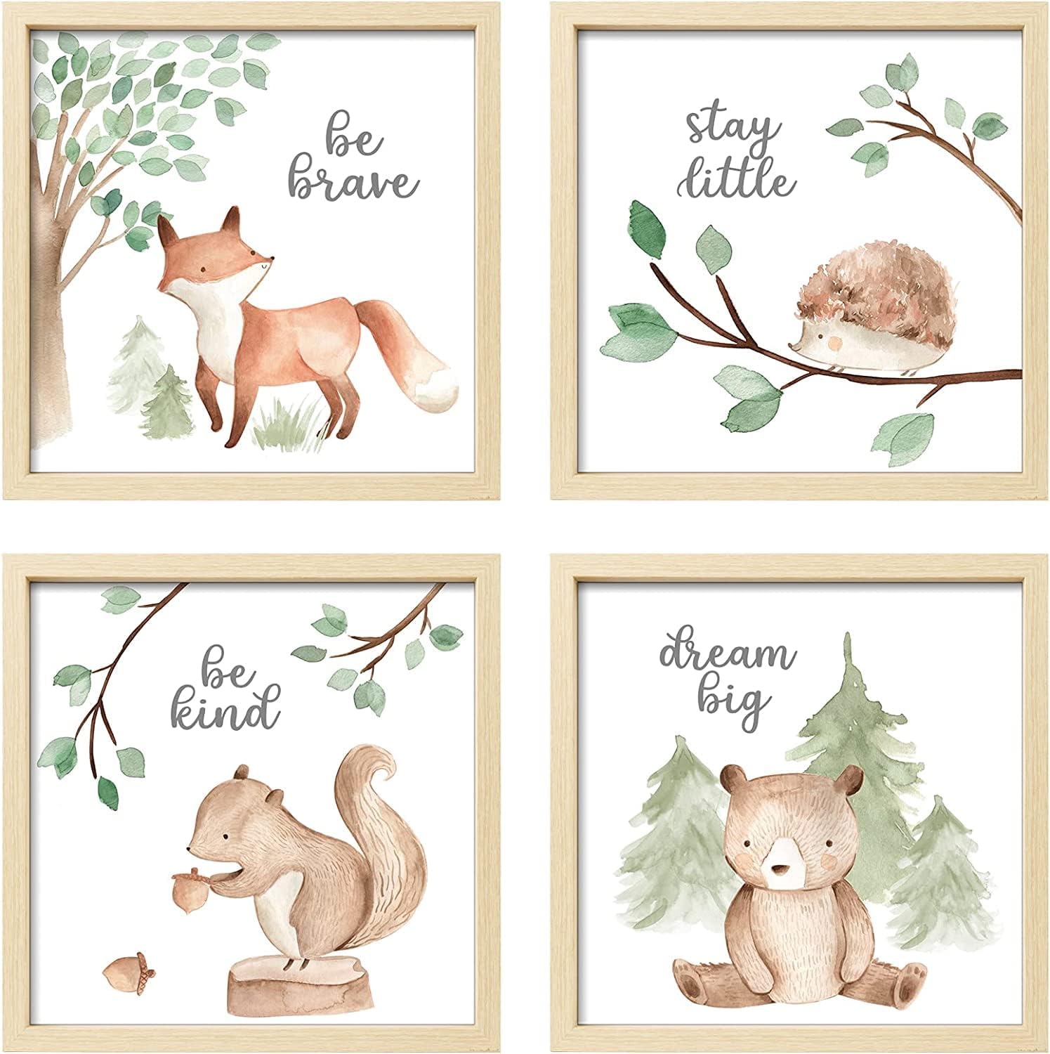 ArtbyHannah woodland nursery wall decor 4 pack front view