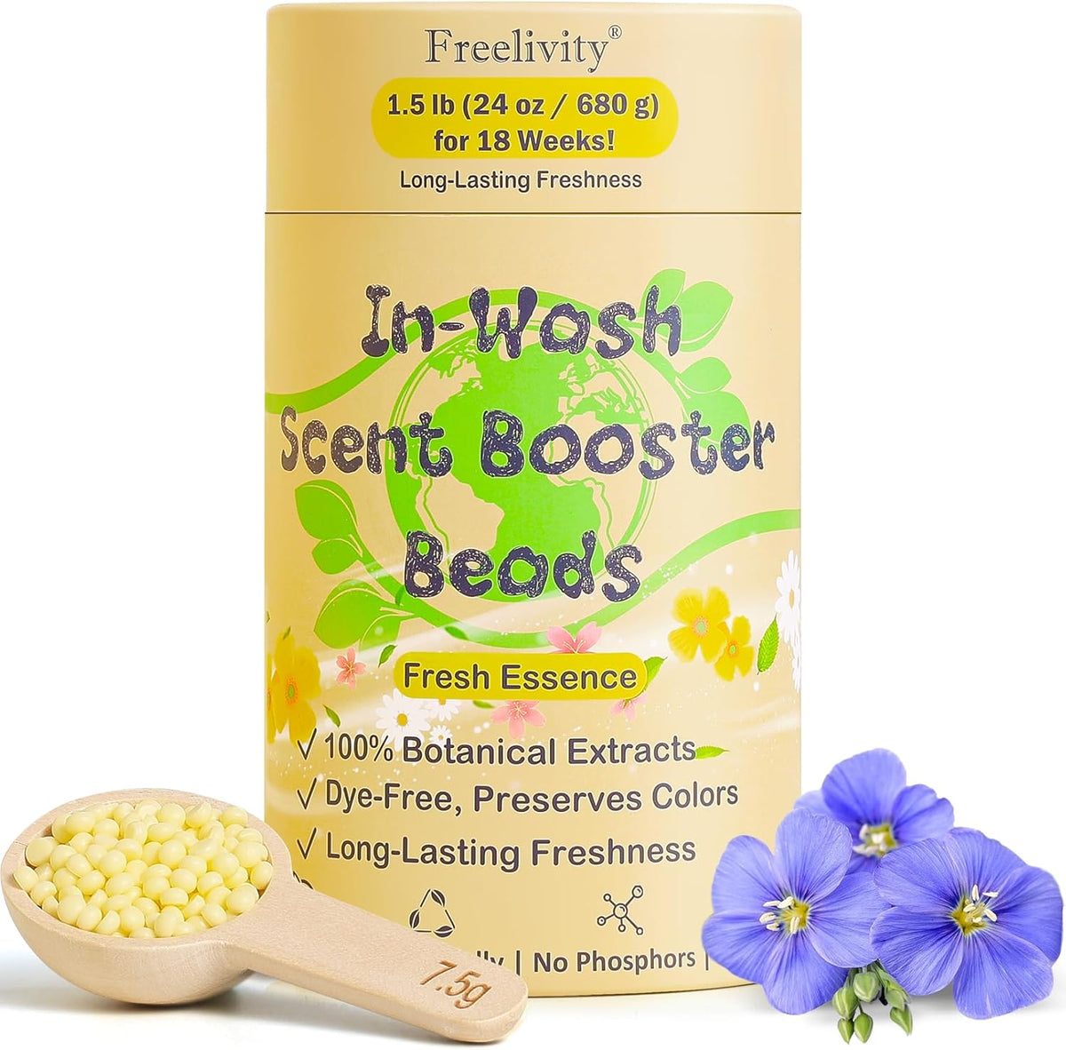 Freelivity In Wash Scent Booster Beads Fresh Essence canister front view