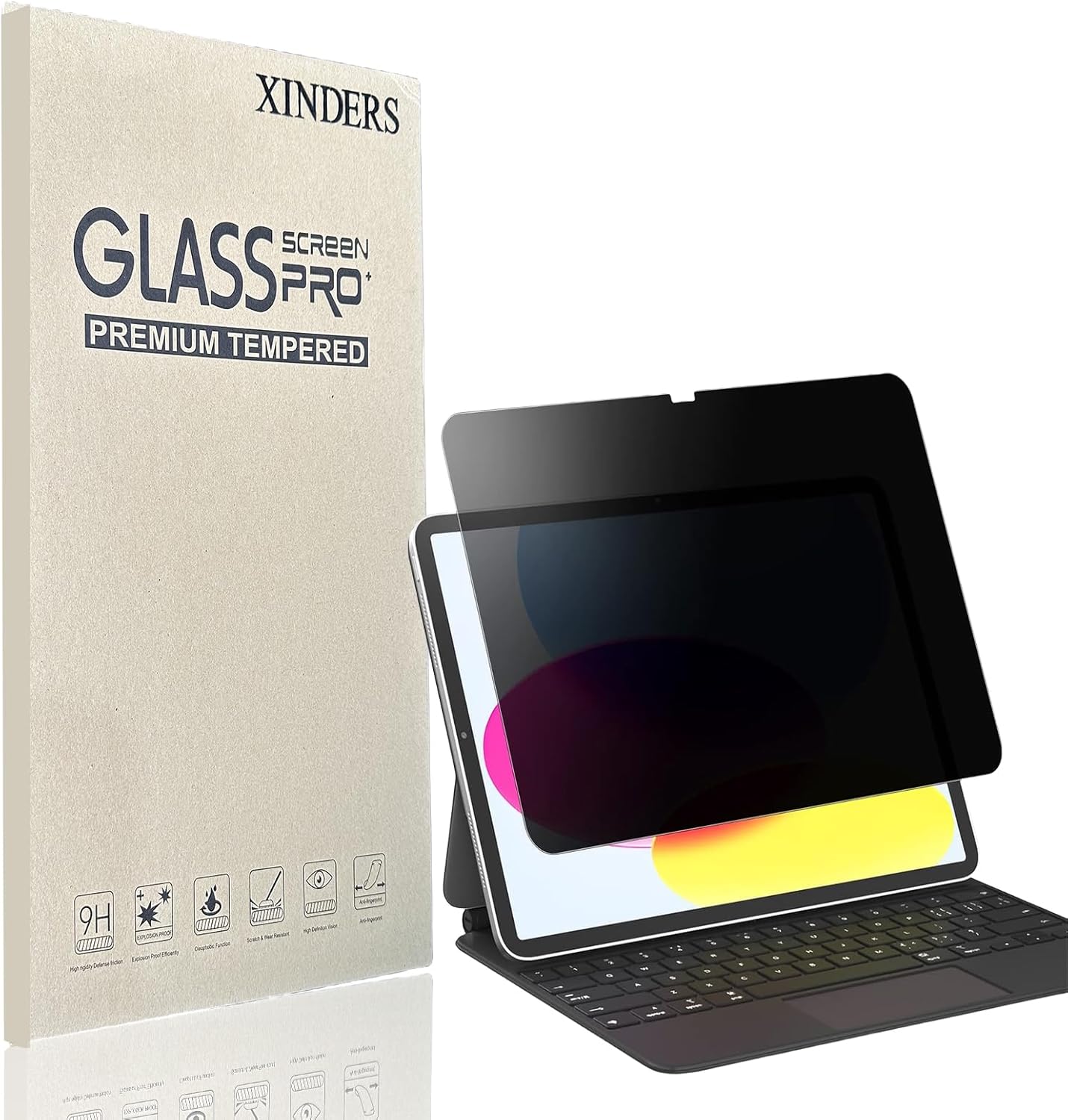 Xinders privacy screen protector for iPad 10th generation front view