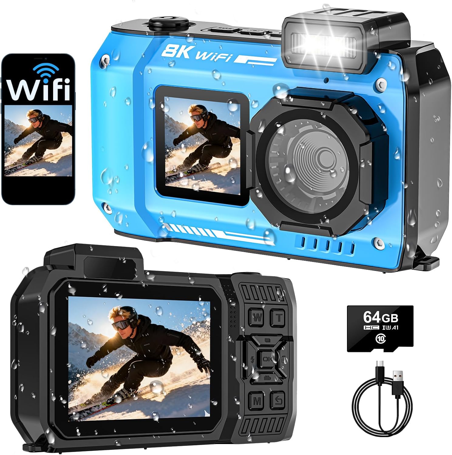 Spunalp UHD 8K Underwater Camera front view blue color