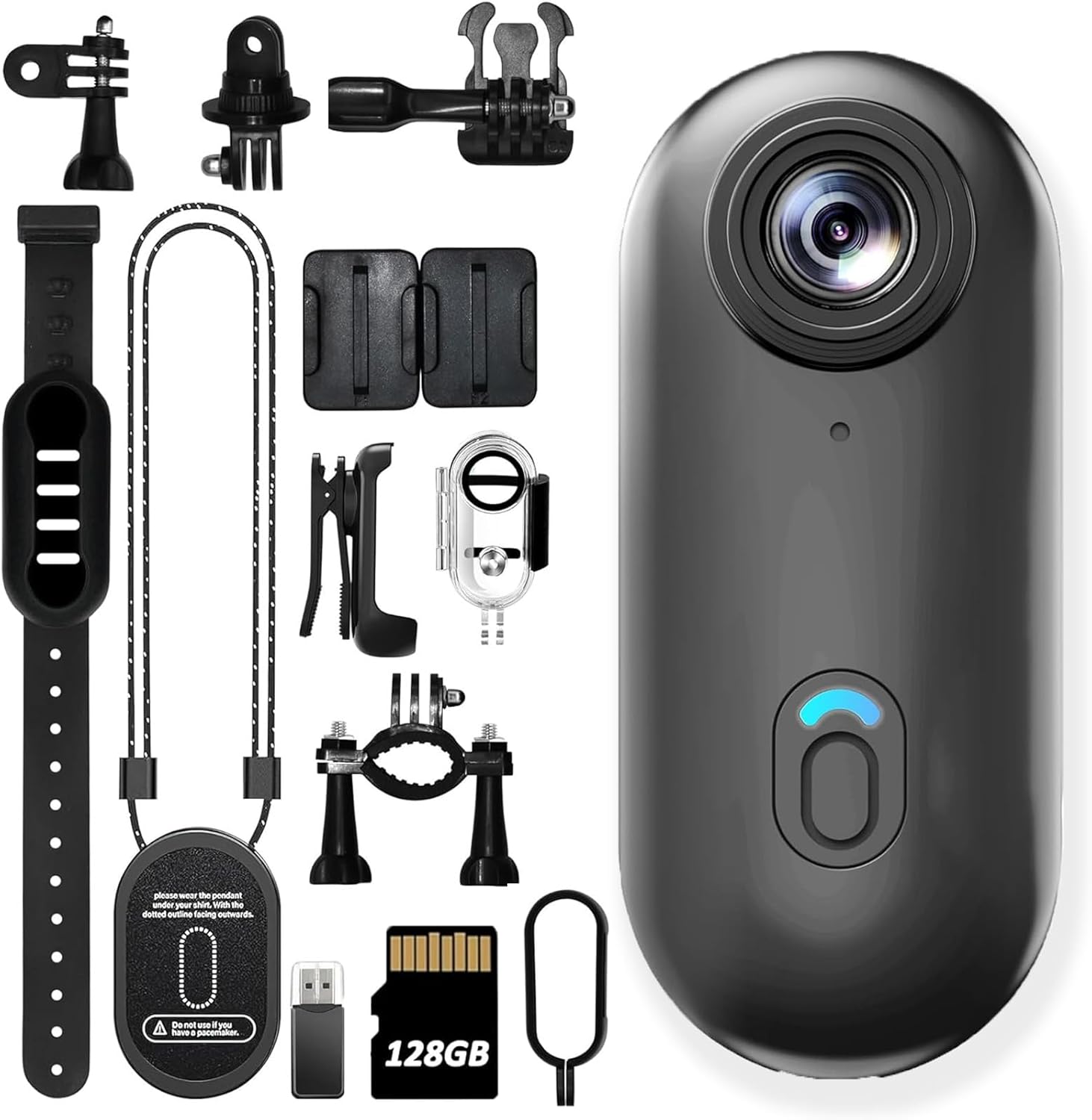Action Camera, Mini Body Cam with Magnetic Clip, Wearable Sports Recording Camera, Video Recorder with Ipx7 Waterproof Underwater Camcorder, for Motorcycle, Bicycle, Diving, Travel (128G*A) - Image 1