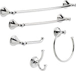 Close-up of the polished chrome finish on the Delta towel holder