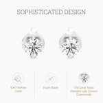 Gilded 10KT white gold and yellow gold stud earrings close up detail