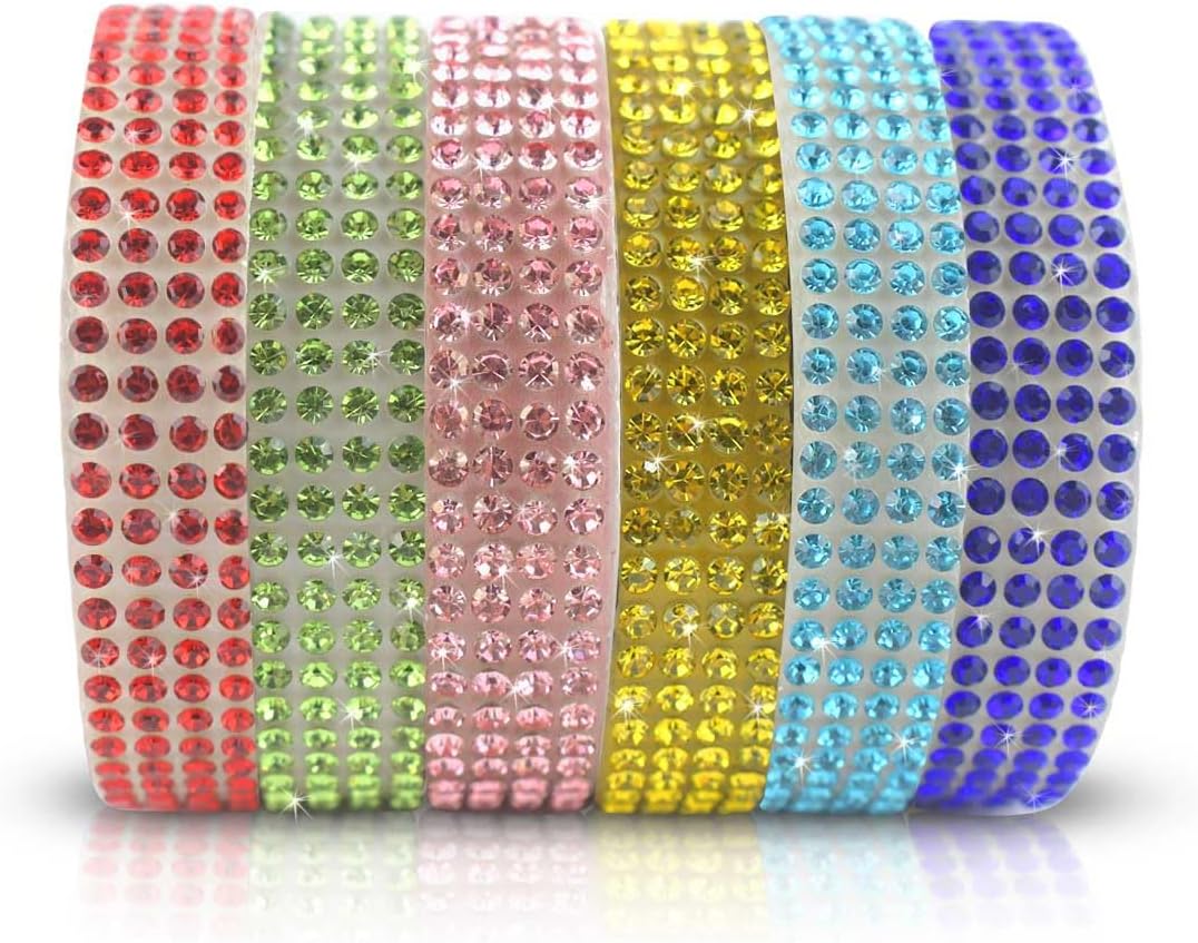 Close up view of two millimeter resin rhinestones on adhesive tape