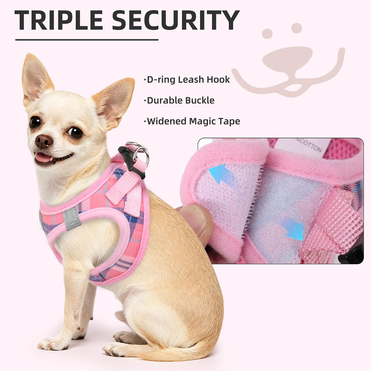 Quick release buckle and double D rings on PUPTECK dog harness