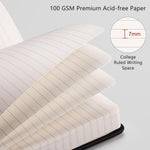 RETTACY notebook open to show 100 GSM lined pages