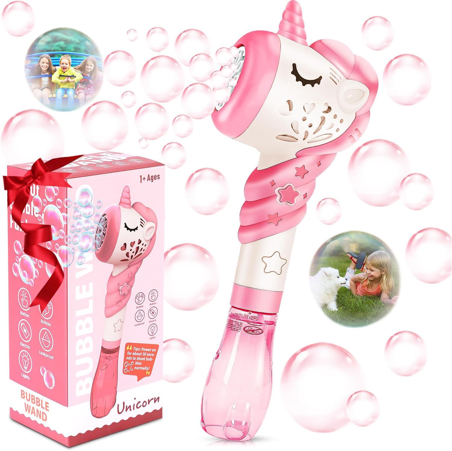 Woplagyreat unicorn bubble machine wand front view