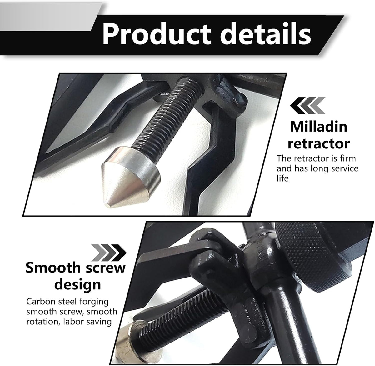 Complete 4.72 by 6.69 inch carbon steel bearing puller package display