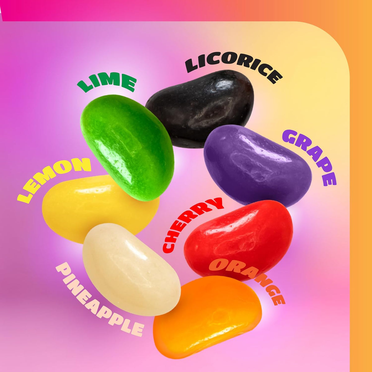 Colorful assortment of cherry grape lime and pineapple chewy candies