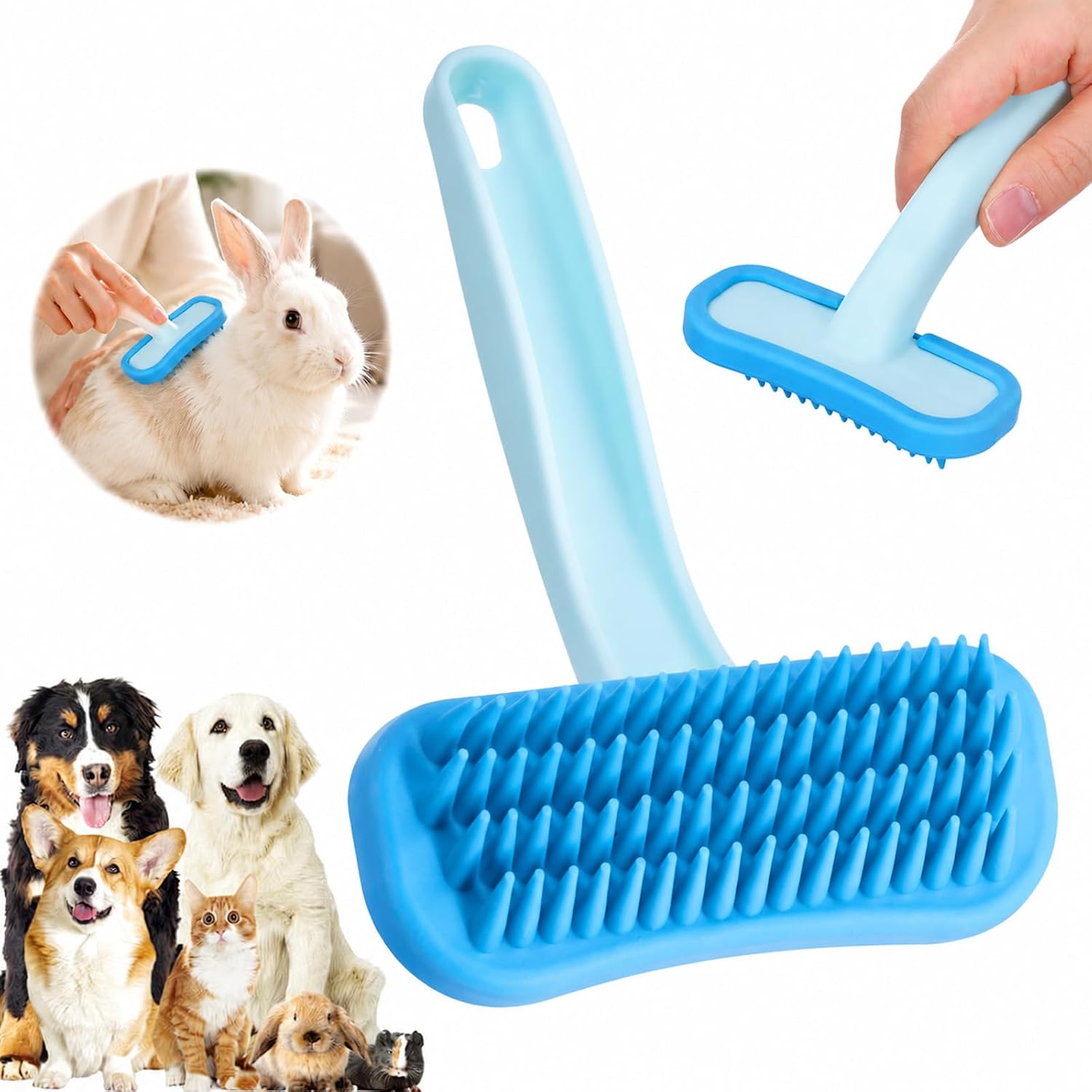 Sulikjhui Silicone Cat Grooming Brush blue front view