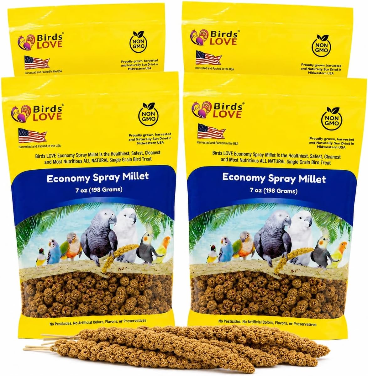 Birds LOVE(R) Economy Spray Millet for Birds, 7 oz, GMO-Free Natural Millet Spray Treat, Stem-Reduced Edible Tops, Grown in USA, for Parakeets, Cockatiels, Lovebirds, Finches, Canaries & Small Parrots - Image 10