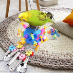 KATUMO interactive hanging parrot toy with wind chime and pacifiers