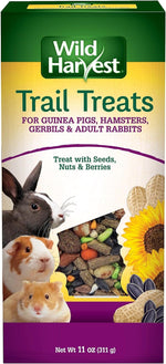 Wild Harvest Trail Treats eleven ounce packaging front view showcasing premium small animal snack mix.