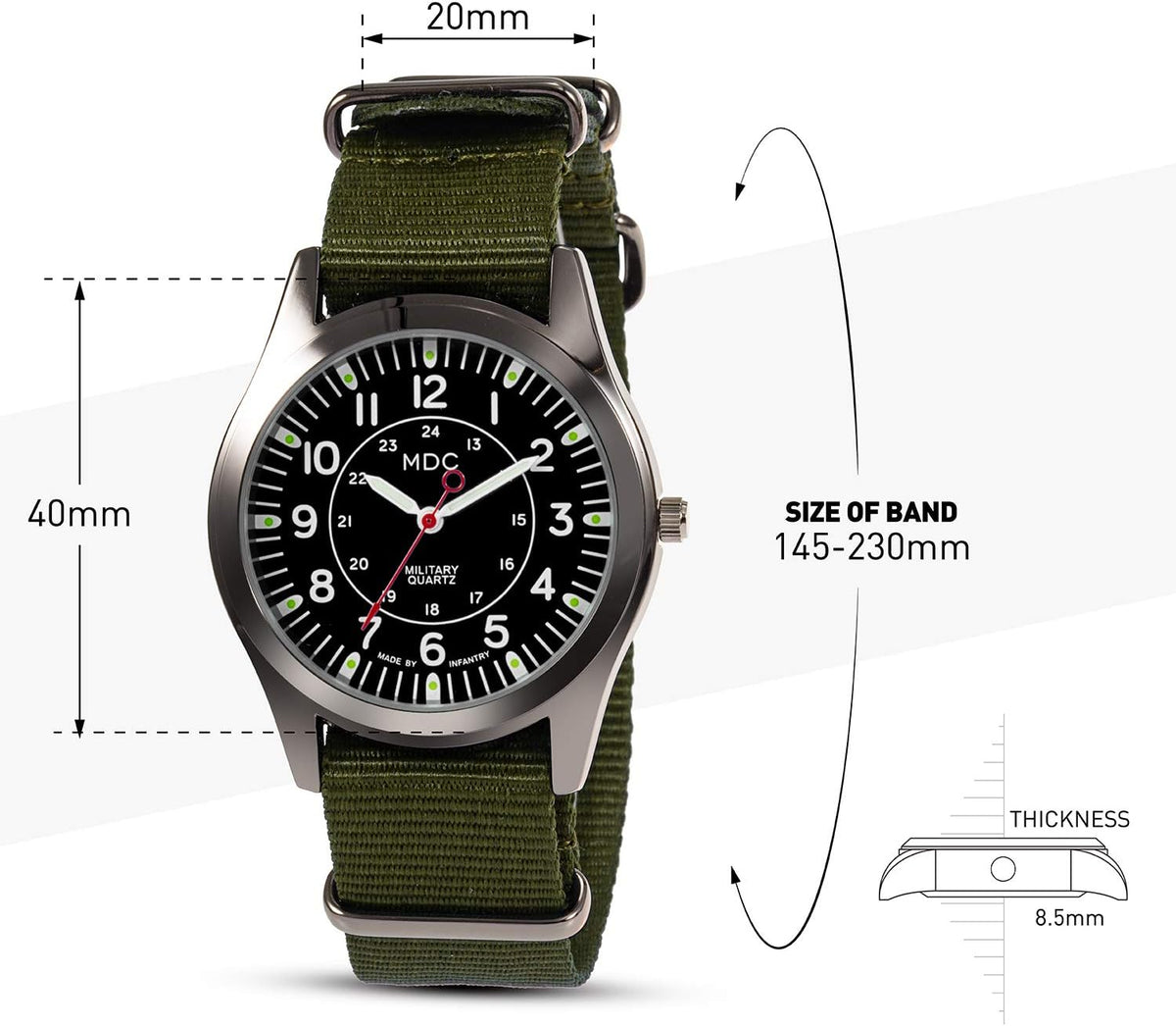 Infantry tactical watch worn on wrist outdoors