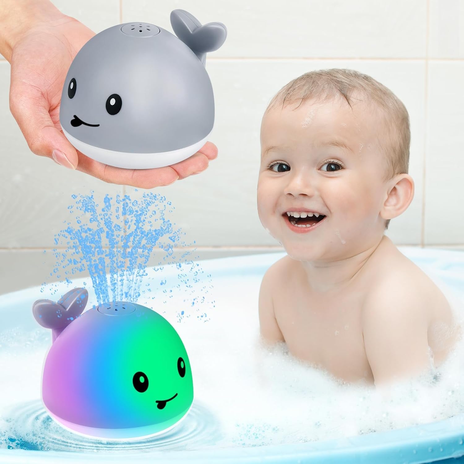 Gigilli light up whale baby bath toy front view