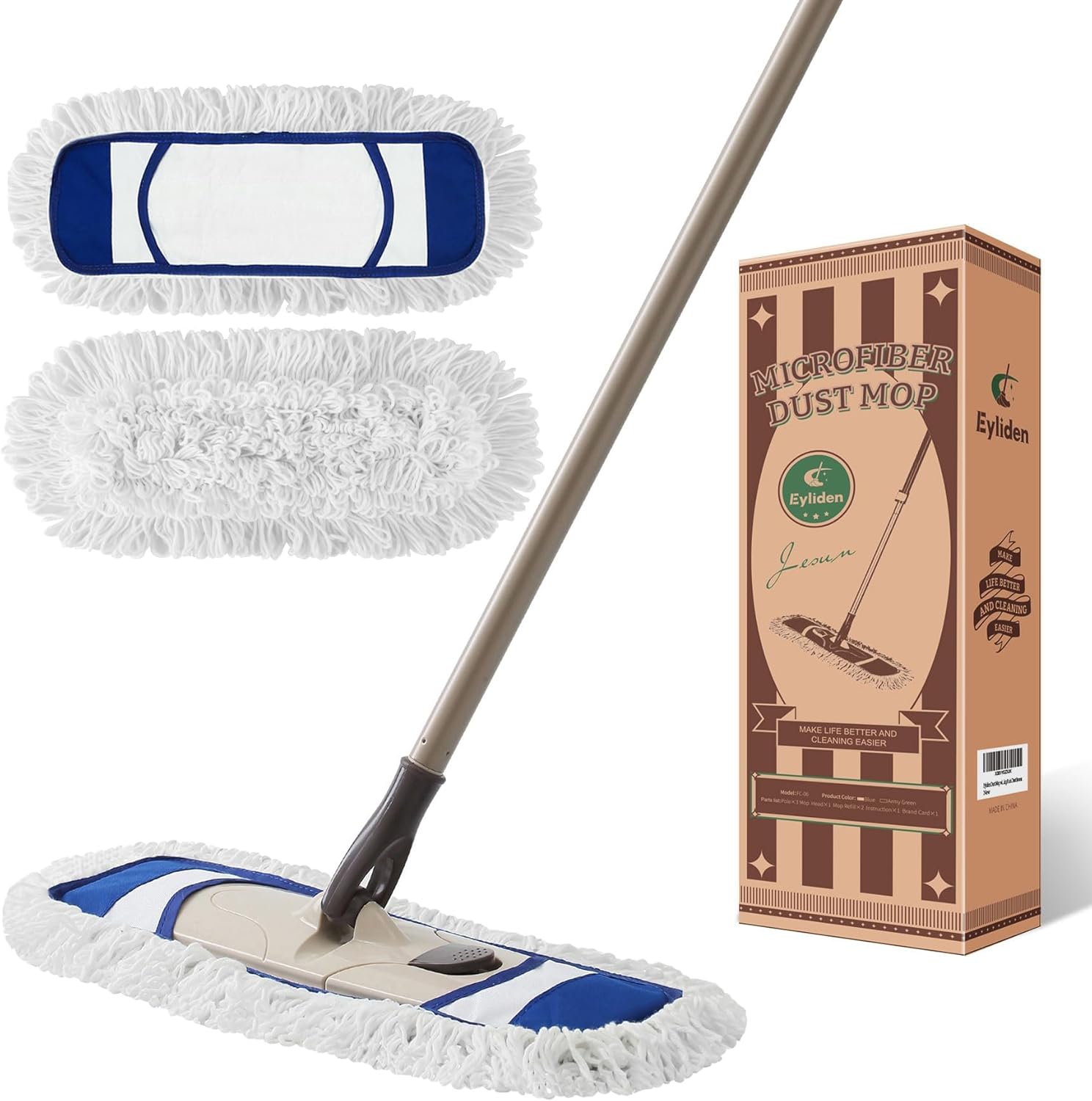 Eyliden microfiber dust mop kit front view on hardwood flooring