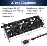 Wathai triple fan PCI slot cooler side profile dimensions