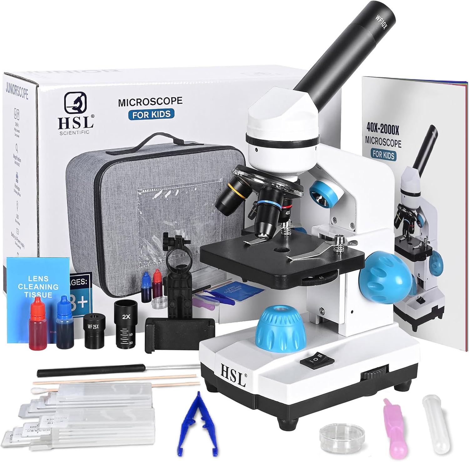 Hsl Compound Monocular Microscope with dual LED lighting and accessories