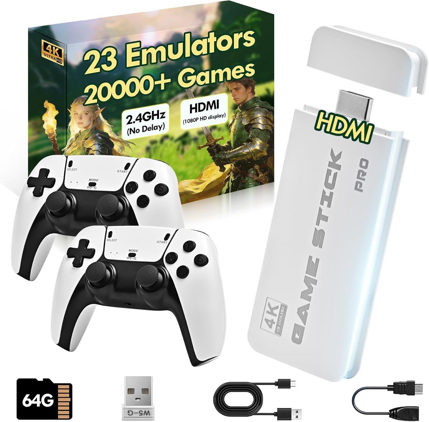 MunyLazy 2026 Game Stick 4K front view with wireless controllers