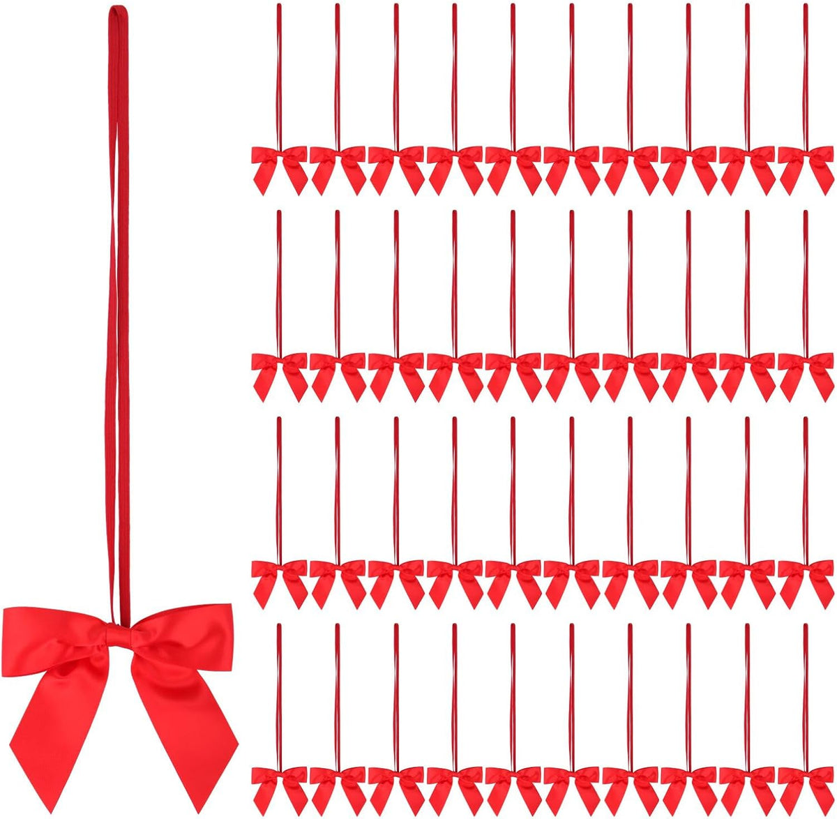 Meseey stretch elastic loops with pre-tied red ribbon bows front view for gift wrapping