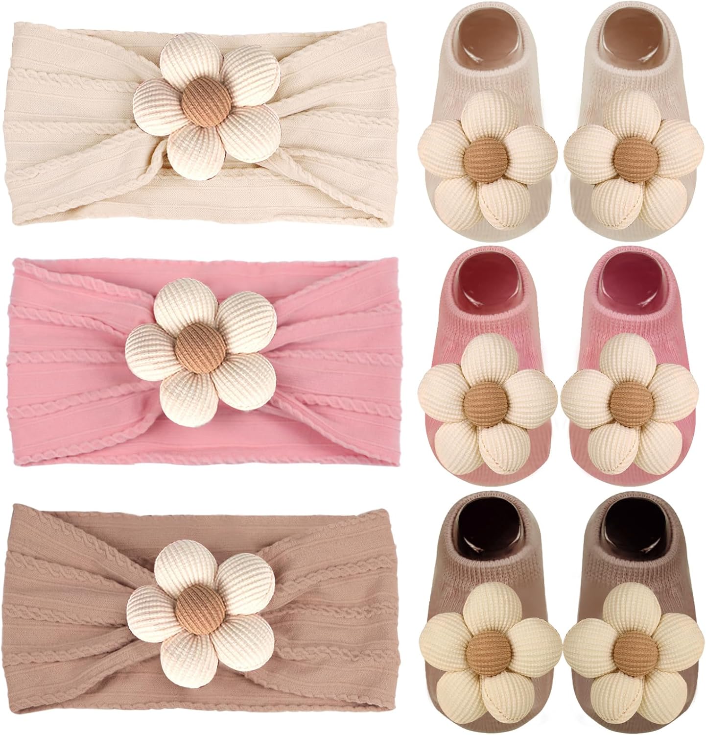Vesavifaka baby girl flower headband and non-slip socks set front view