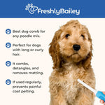 Freshly Bailey dog and cat comb showcasing the anti slip rubber grip handle for comfortable grooming