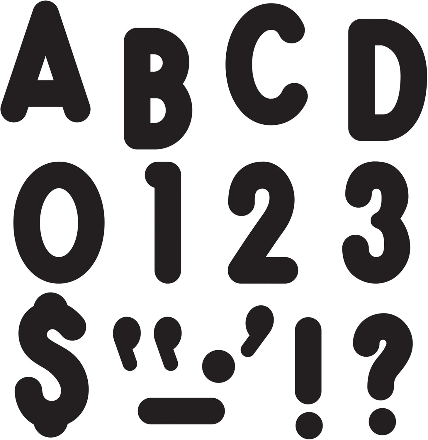 Trend Enterprises Black Seven Inch Billboard Uppercase Ready Letters front view pack of classroom alphabet decor.