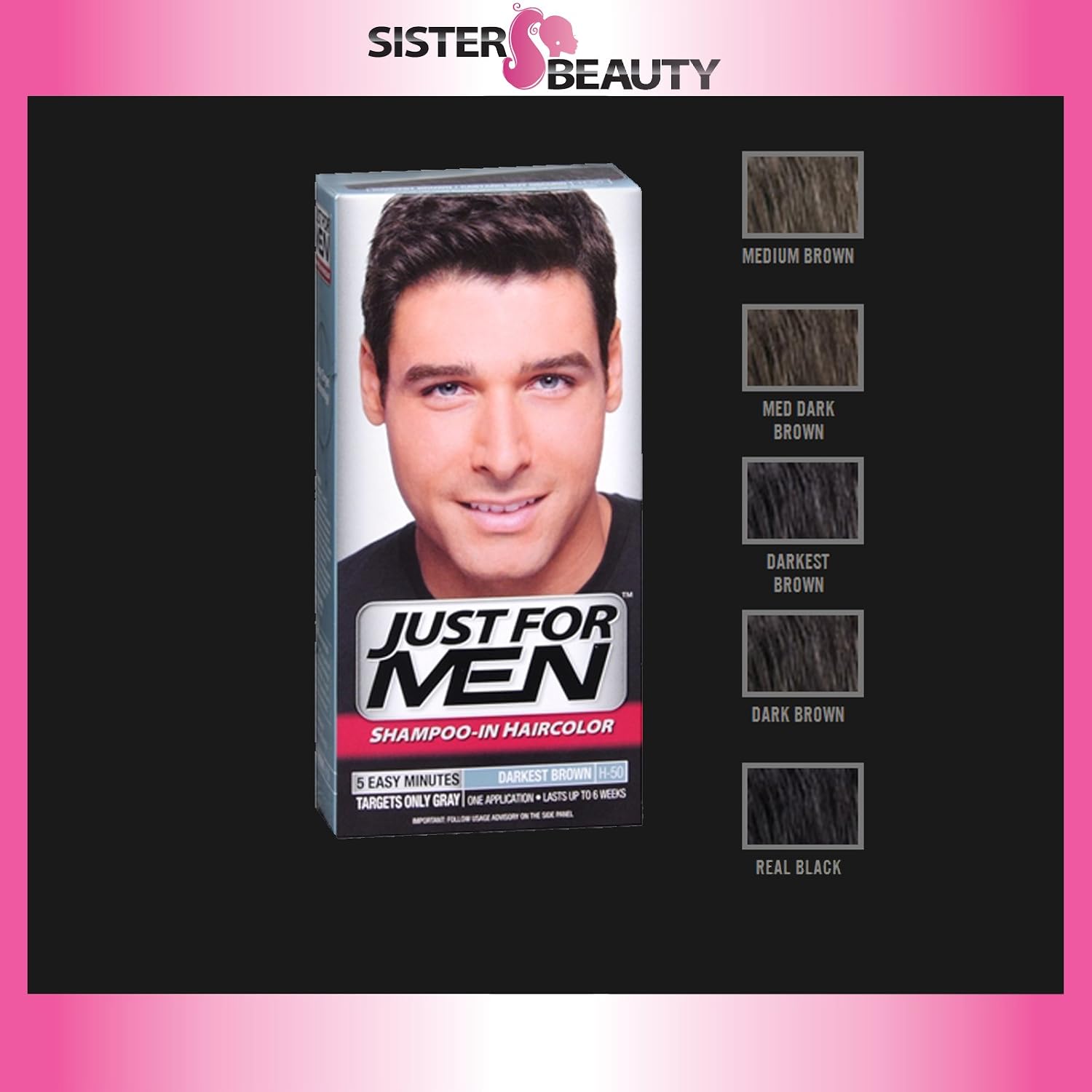 Just For Men Shampoo In Hair Color Darkest Brown Front View