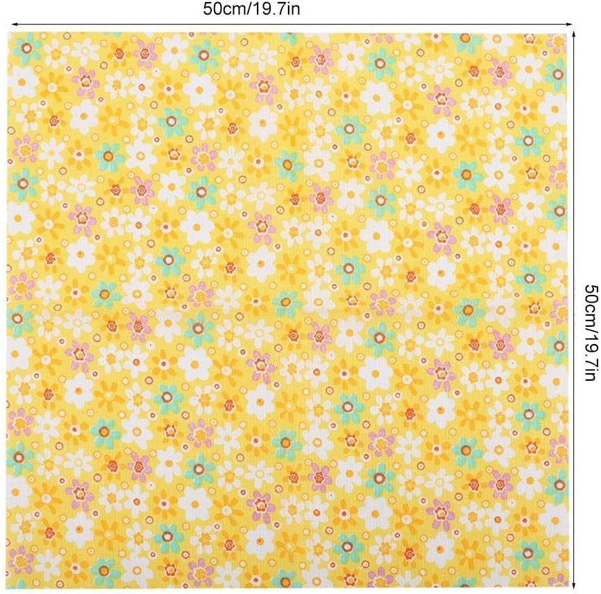 Close up of yellow floral pattern on cotton fabric