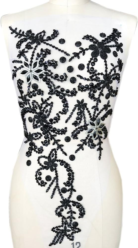 Noble Pure Handmade Beaded Crystal AB Color Patches Sew on Rhinestones with Stones Sequins Beads Applique Designs Patches Sewing for DIY Wedding Dress Trim 30x60cm (AB) - Image 10