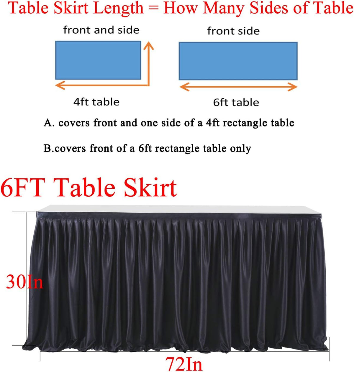 Partisky polyester table skirt showing wrinkle-resistant smooth texture