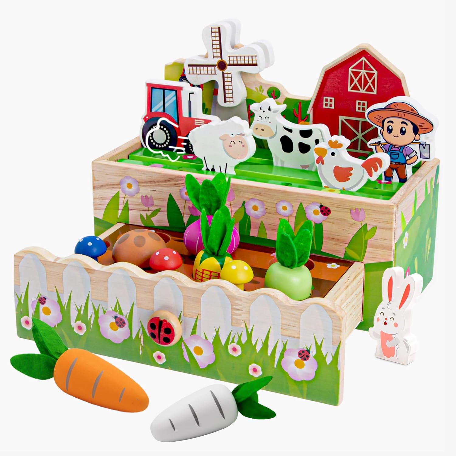 Tooysea wooden animal farm toddler toy front view