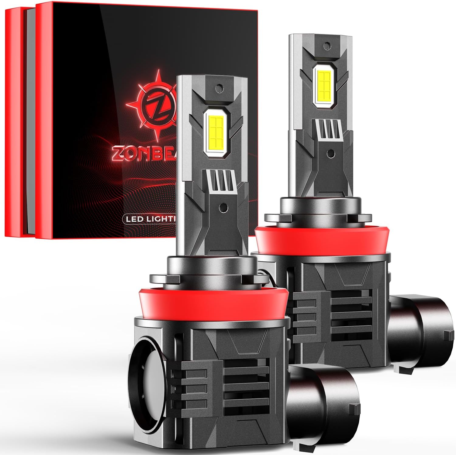 ZONBEAM H11 LED Bulbs front view showing the high-intensity chips and premium aluminum housing for automotive fog light upgrades.