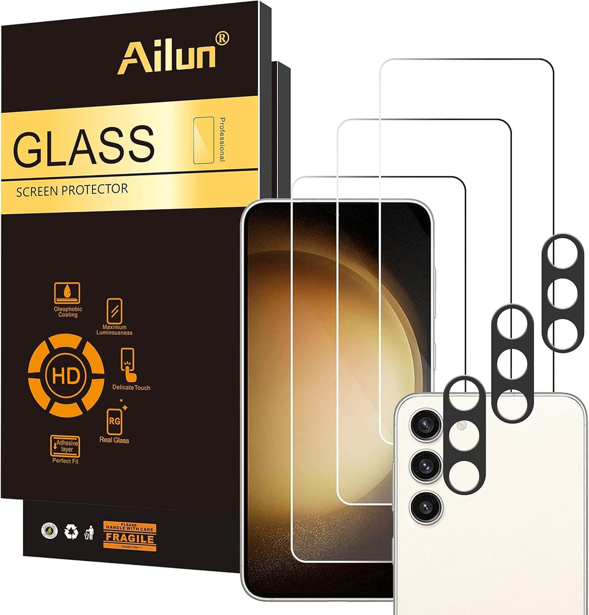Ailun Screen Protector + Camera Lens Protector for Galaxy S23, 3+3 Pack | 6.1 Inch, Tempered Glass, Fingerprint Unlock Compatible, 0.25mm, Ultra Clear, Anti-Scratch, Case Friendly - Image 14
