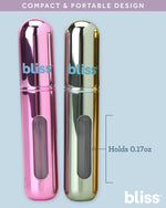 Bliss portable cologne spray containers showing the clear view window.