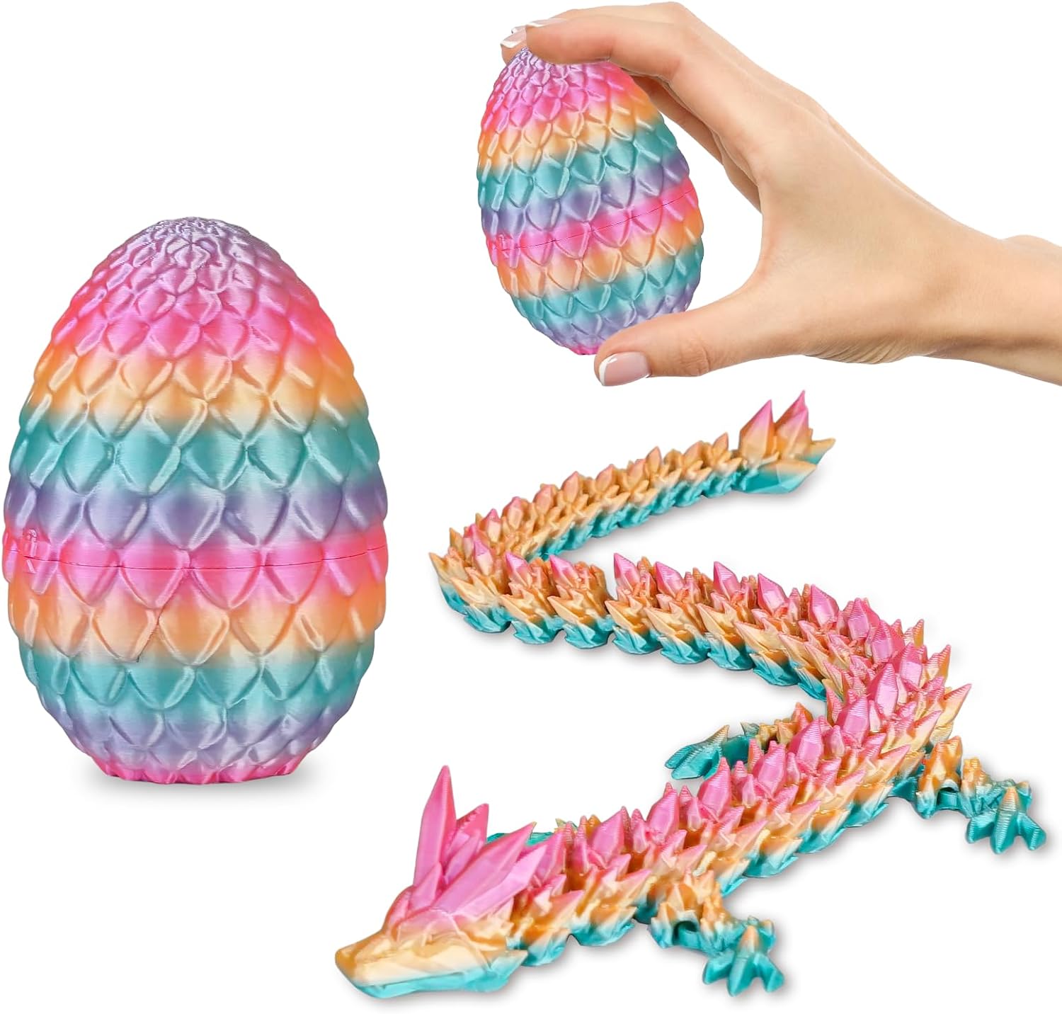 Olee Odee 3D printed dragon egg with articulated dragon front view