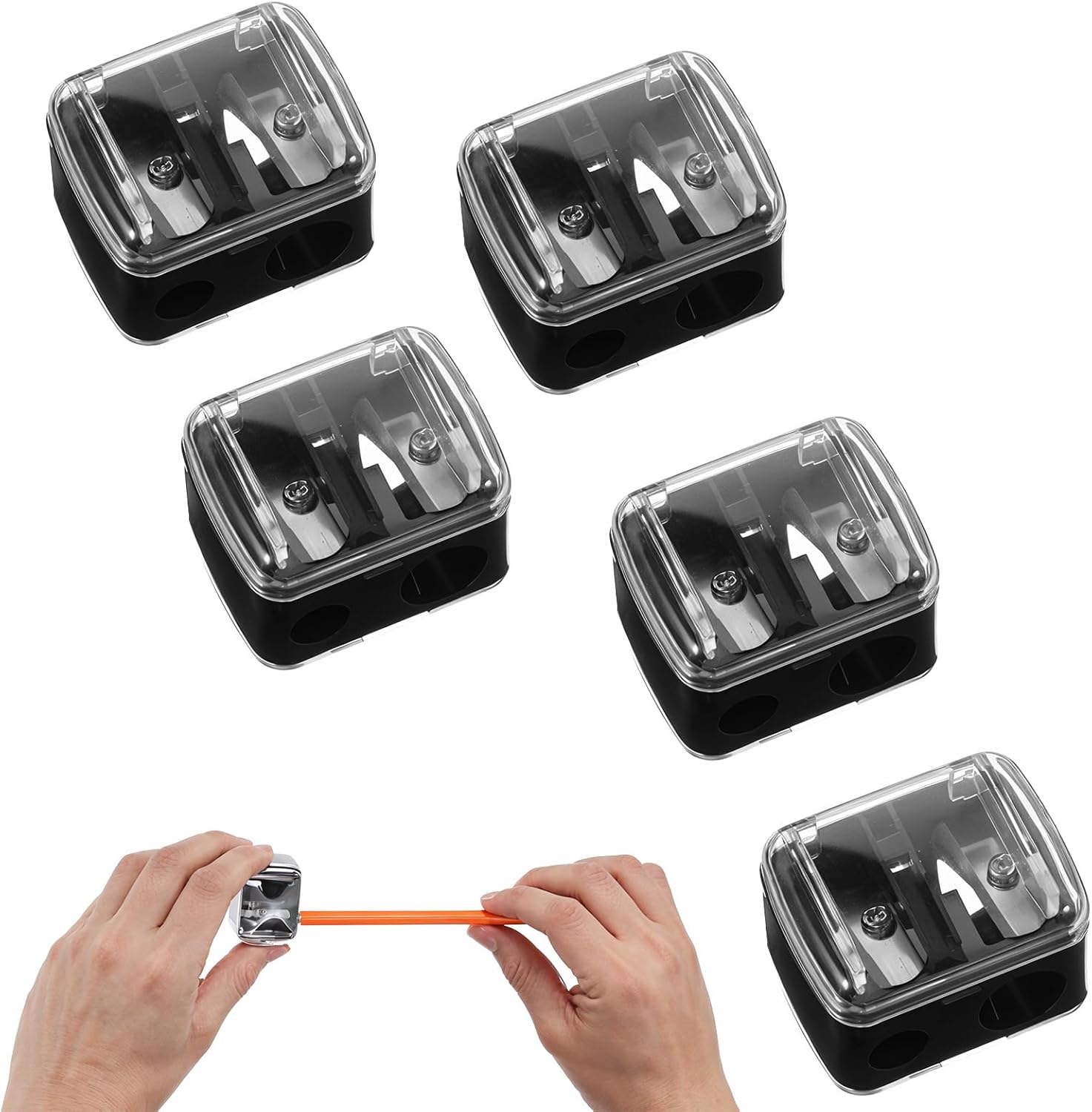 Makeupfromscratch 5 piece dual hole cosmetic pencil sharpener set front view